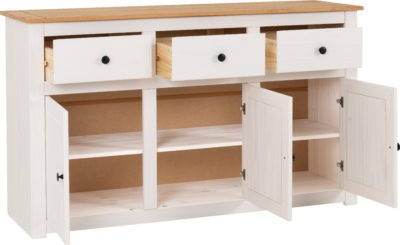 Panama 3 Door 3 Drawer Sideboard | White-Natural Wax | Furniture Cash and Carry