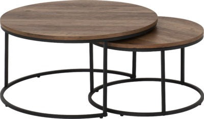 Quebec Round Coffee Table Set | Medium Oak Effect-Black | Furniture Cash and Carry