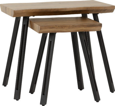 Quebec Wave Edge Nest of Tables | Medium Oak Effect-Black | Furniture Cash and Carry