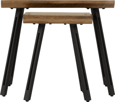 Quebec Wave Edge Nest of Tables | Medium Oak Effect-Black | Furniture Cash and Carry