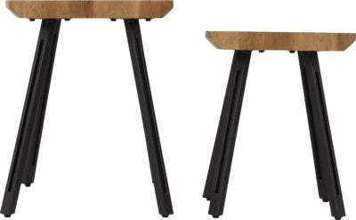Quebec Wave Edge Nest of Tables | Medium Oak Effect-Black | Furniture Cash and Carry