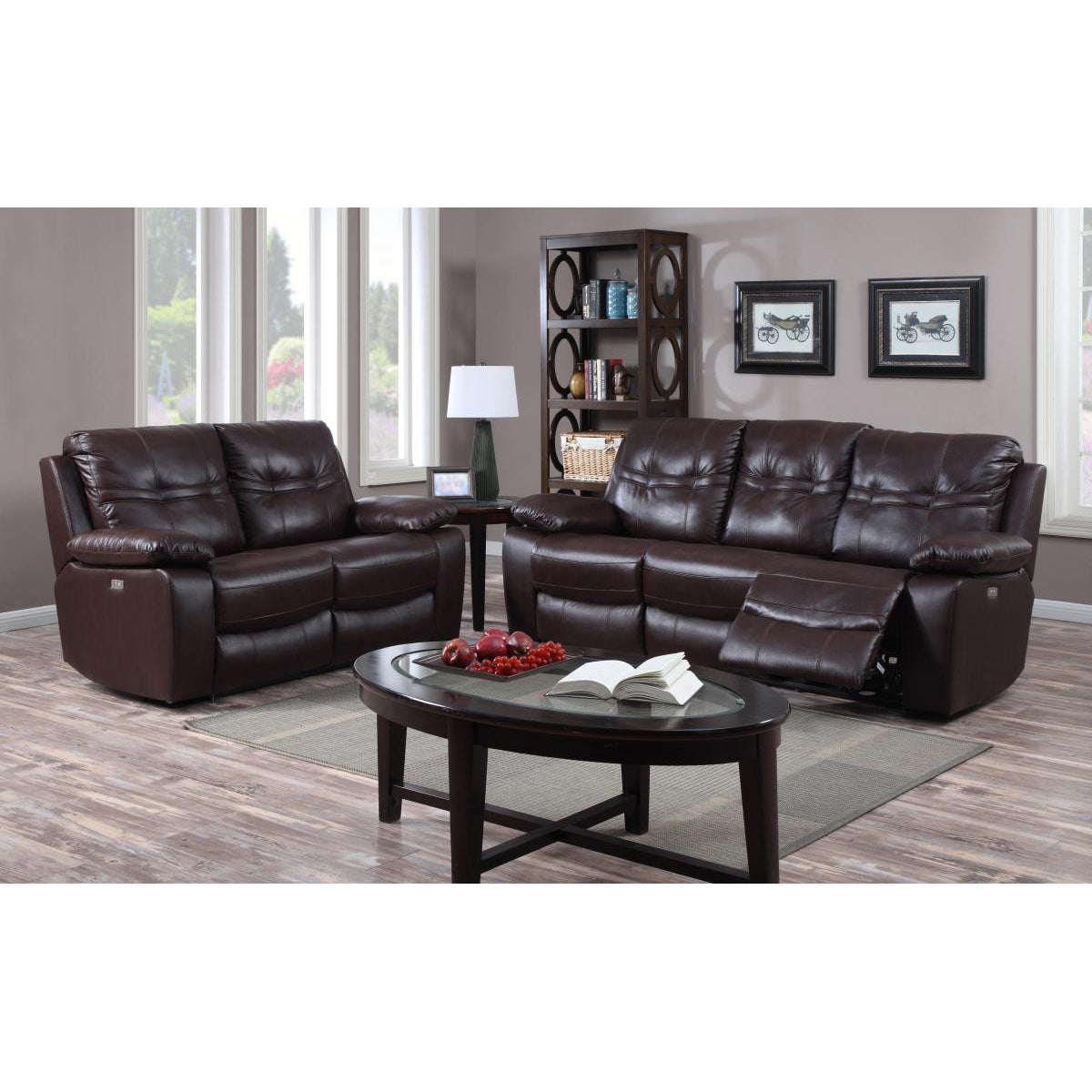 Rockport Power Recliner Leather & PU 2 Seater - Dark Chocolate