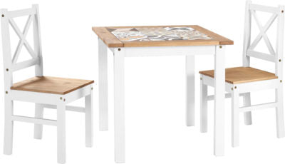 Salvador 1+2 Tile Top Dining Set | White-Distressed Waxed Pine | Furniture Cash and Carry