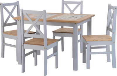 Salvador 1+4 Tile Top Dining Set | Grey Slate-Distressed Waxed Pine | Furniture Cash and Carry