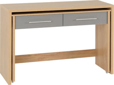 Seville 2 Drawer Slider Desk | Grey High Gloss-Light Oak Effect Veneer | Furniture Cash and Carry