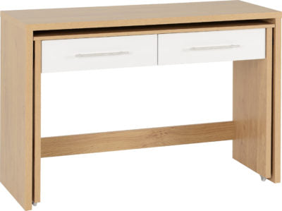 Seville 2 Drawer Slider Desk | White High Gloss-Light Oak Effect Veneer | Furniture Cash and Carry