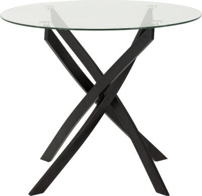 Sheldon Round Glass Top Dining Table | Clear Glass-Black | Furniture Cash and Carry