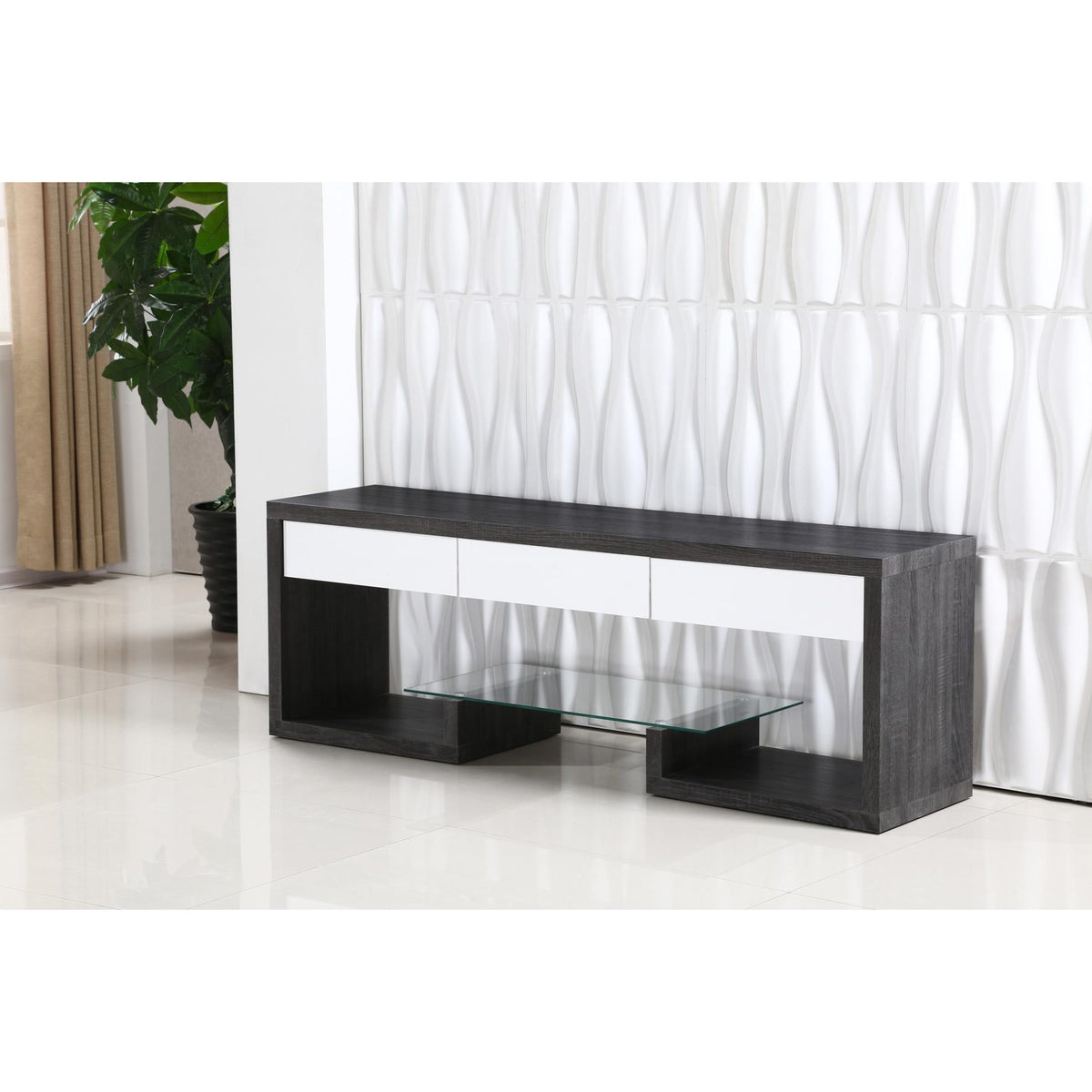 Samba TV Unit Black & White High Gloss 3 Drawer - Black, White