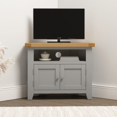 Windsor Corner TV Unit | Pebble Grey-Oak | Furniture Cash and Carry