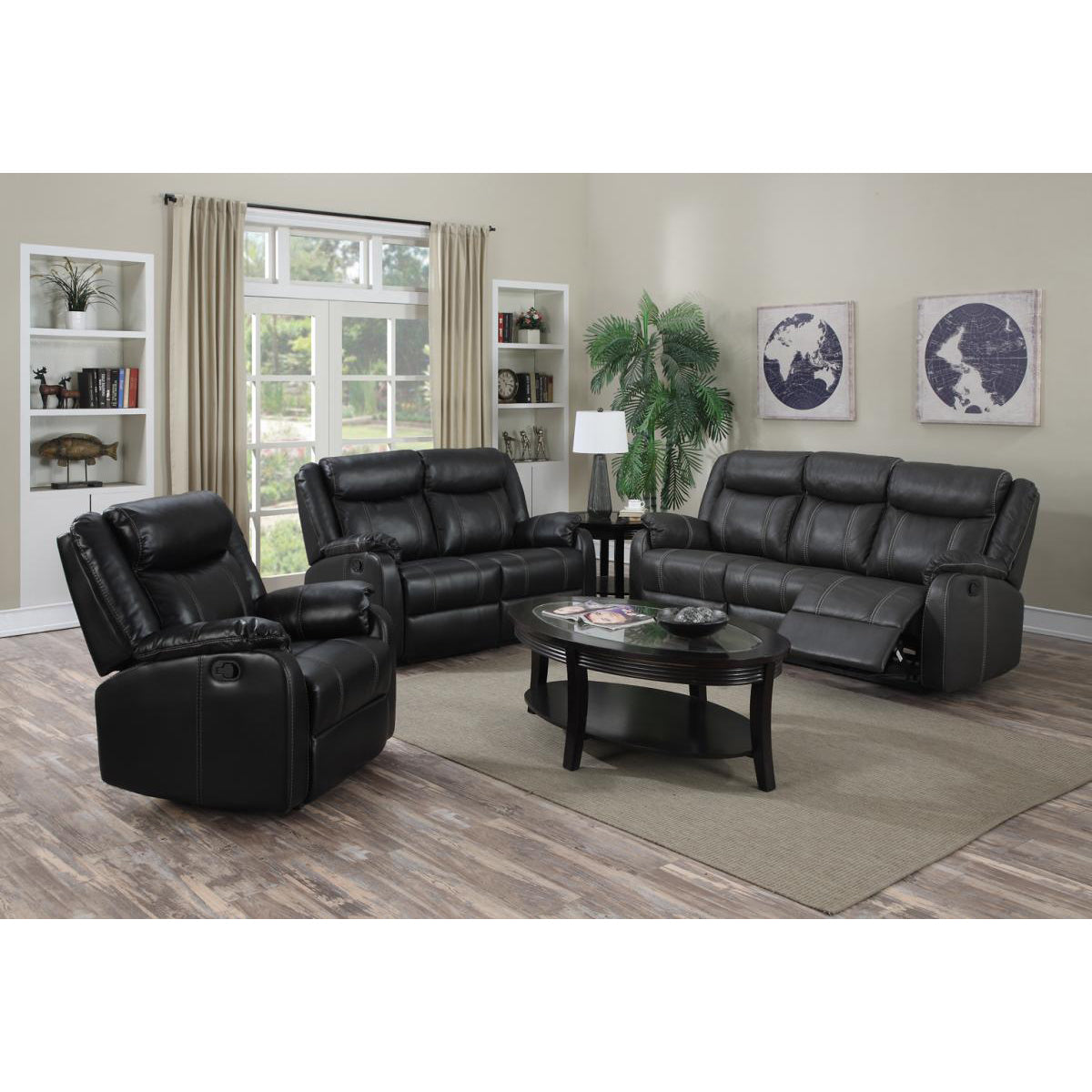 Leeds Recliner LeatherLux & PU 2 Seater - Gun Metal