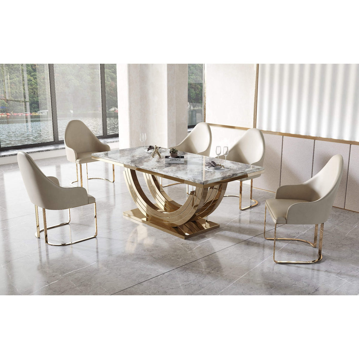 Midas Velvet Dining Chair Cream with Stainless Steel Legs Gold (Set of 2)