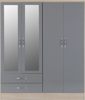 Nevada 4 Door 2 Drawer Mirrored Wardrobe - Furniture Cash and Carry