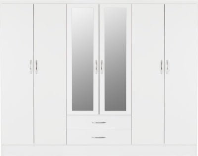 Nevada 6 Door 2 Drawer Mirrored Wardrobe - Furniture Cash and Carry