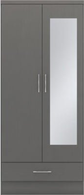 Nevada Mirrored 2 Door 1 Drawer Wardrobe - Furniture Cash and Carry