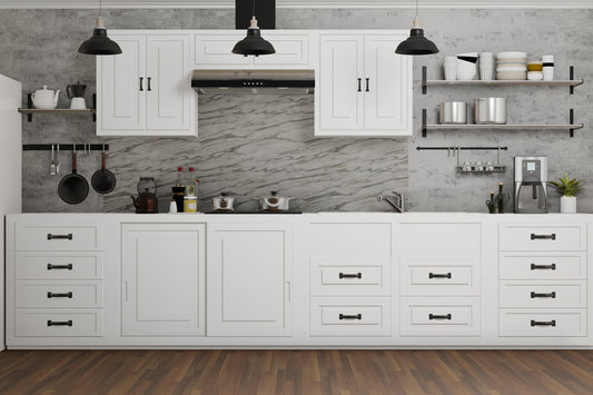 a modern, furnished rental apartment kitchen