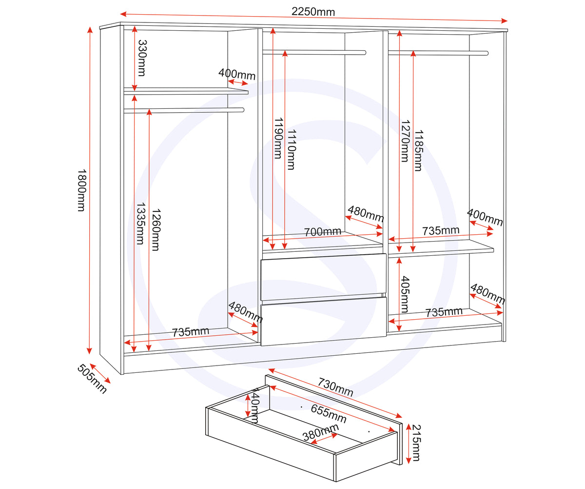 Malvern 6 Door 2 Drawer Wardrobe - White
