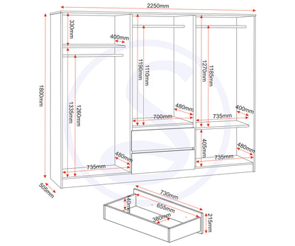 Malvern 6 Door 2 Drawer Wardrobe - White
