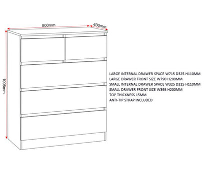 Malvern 3+2 Drawer Chest - Sonoma Oak Effect