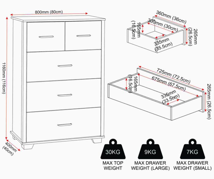 Oliver 3+2 Drawer Chest - Light Oak Effect