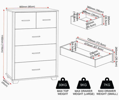 Oliver 3+2 Drawer Chest - Light Oak Effect