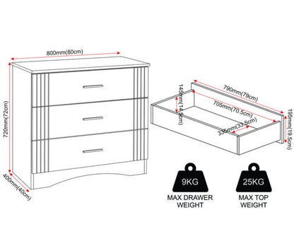 Tessa 3 Drawer Chest - Natural Oak Effect