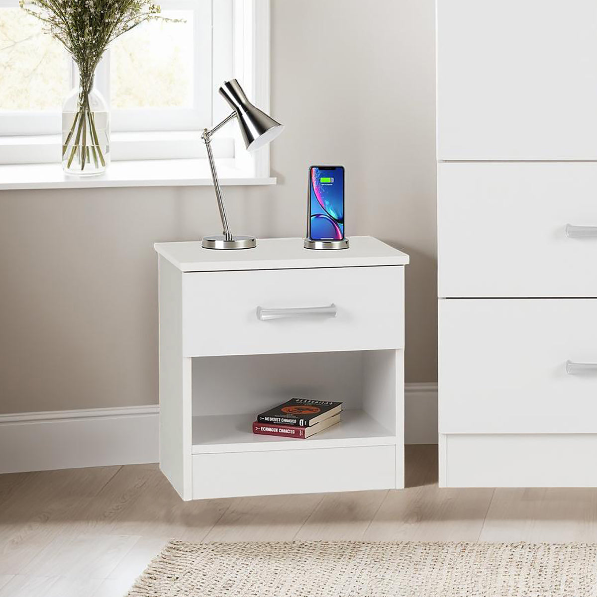 Polar 1 Drawer Bedside - White