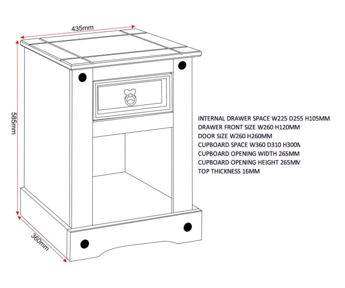 Corona Petite Bedside - Distressed Waxed Pine