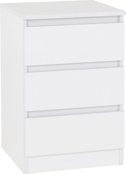 Malvern 3 Drawer Bedside - White