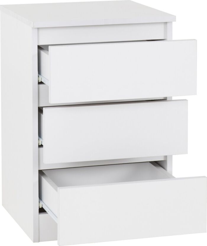 Malvern 3 Drawer Bedside - White