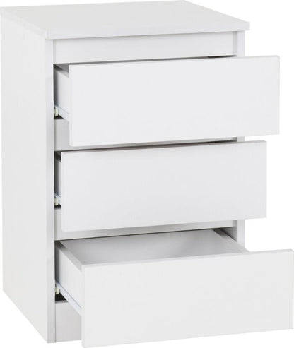 Malvern 3 Drawer Bedside - White