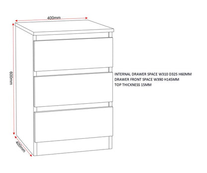 Malvern 3 Drawer Bedside - White