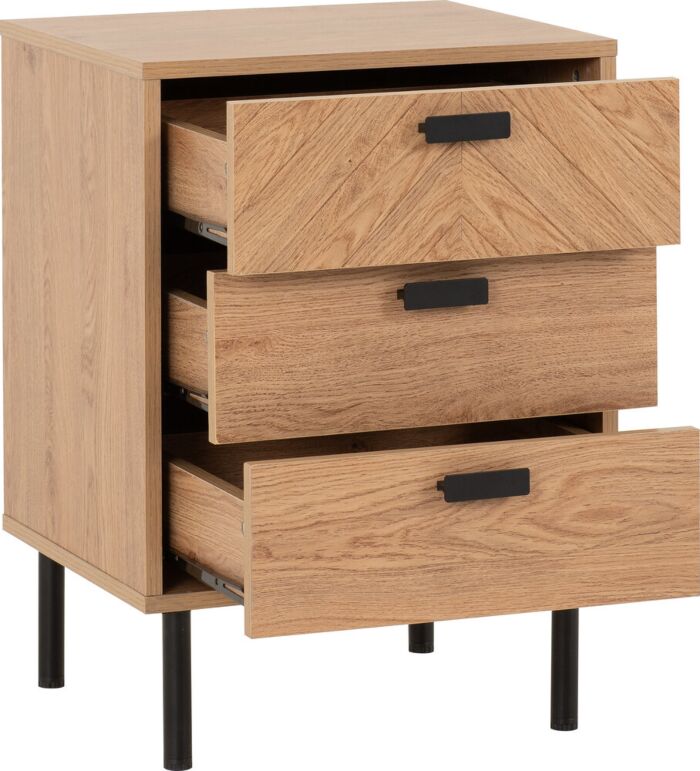 Leon 3 Drawer Bedside - Medium Oak Effect