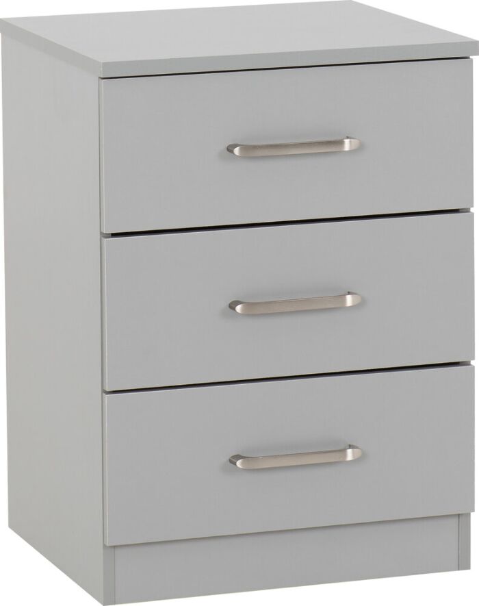 Dakota 3 Drawer Bedside - Light Grey