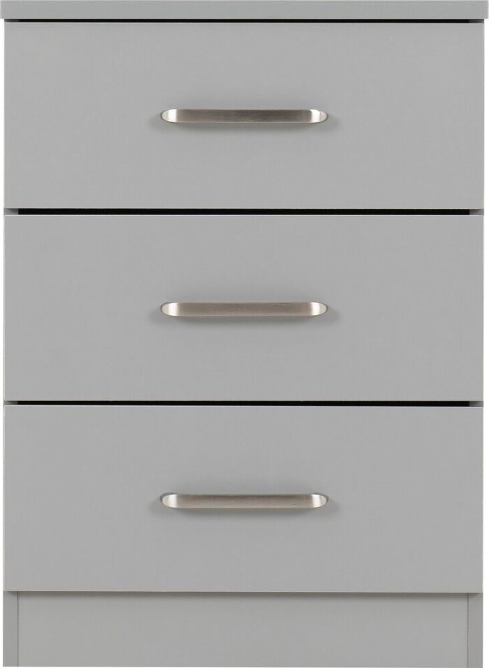 Dakota 3 Drawer Bedside - Light Grey