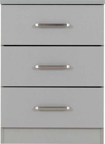 Dakota 3 Drawer Bedside - Light Grey