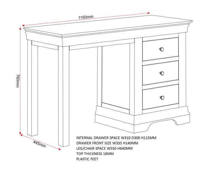 Bordeaux 3 Drawer Dressing Table - Pebble Grey