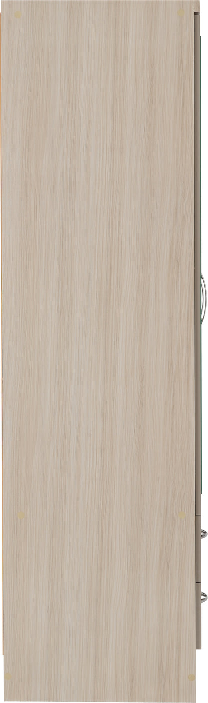 Nevada 4 Door 2 Drawer Mirrored Wardrobe Bedroom Set - Oyster Gloss/Light Oak Effect Veneer
