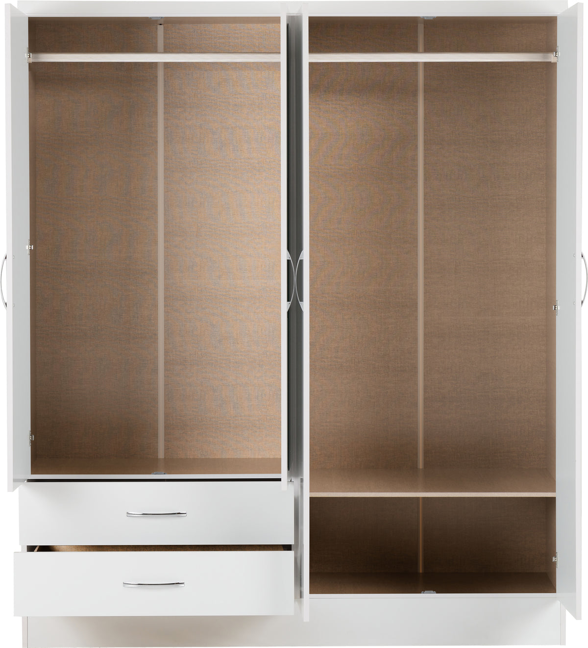 Nevada 4 Door 2 Drawer Mirrored Wardrobe Bedroom Set - White Gloss