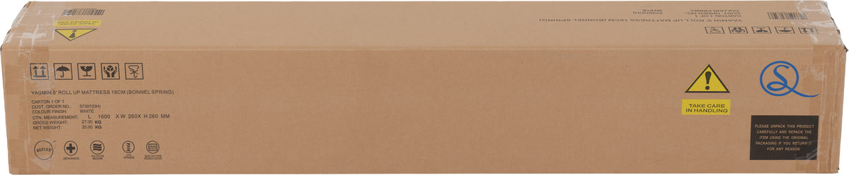 Yasmin 5' Roll-Up Mattress 18cm (Bonnel Spring) - White