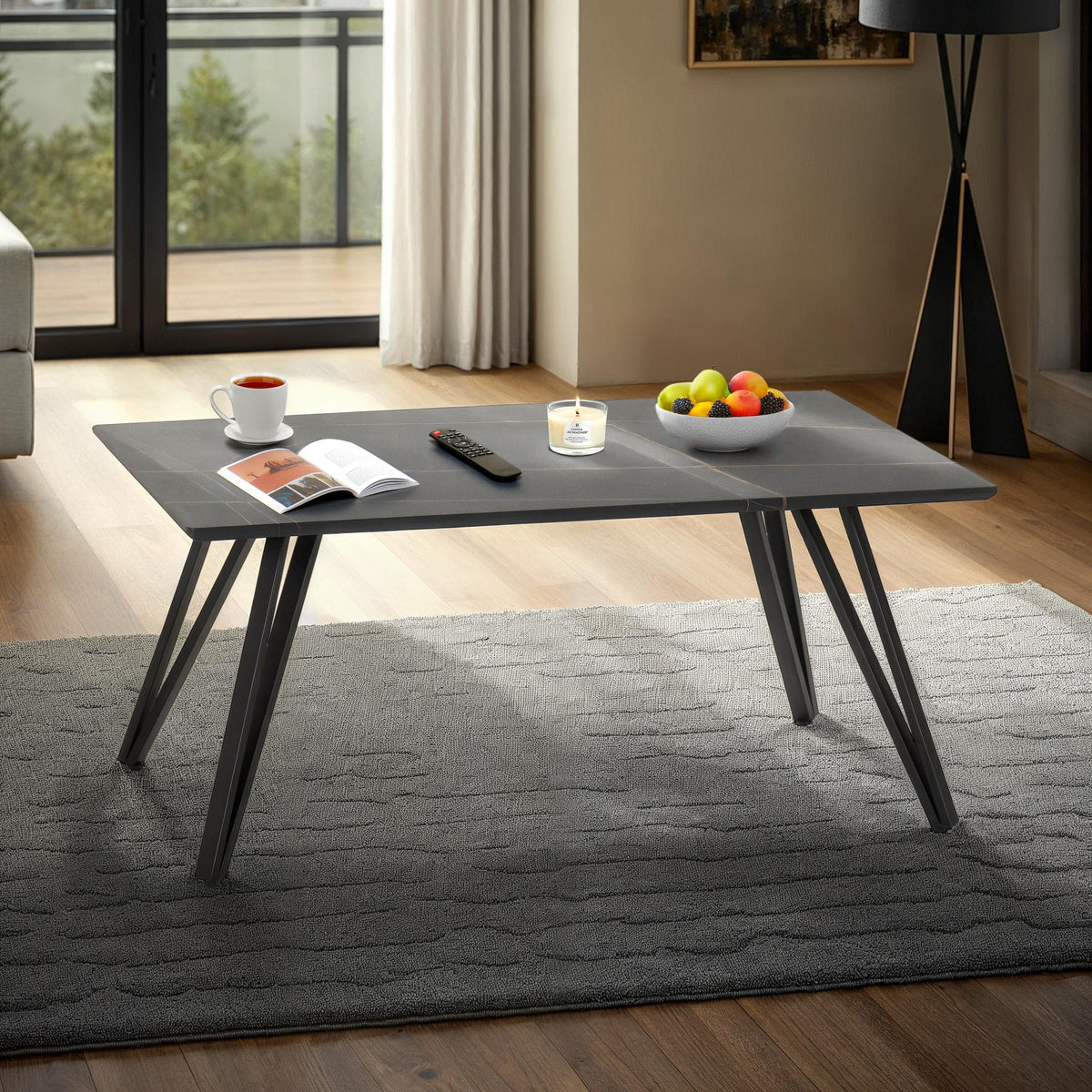 Marlow Coffee Table - Black Marble Effect/Black