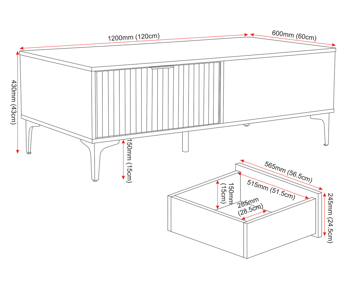 Miami 2 Drawer Coffee Table - Oak Effect/Black