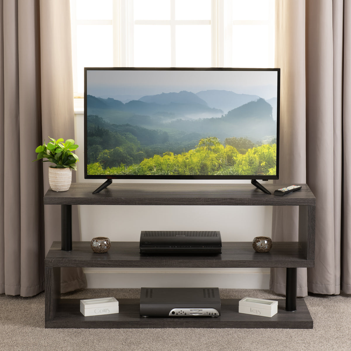 Quebec TV Stand - Black Wood Grain/Black