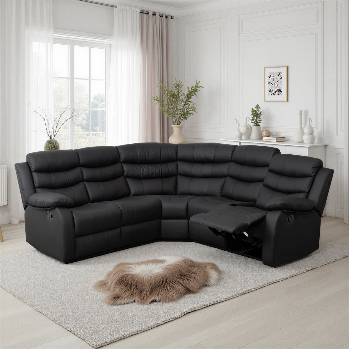 Roma Corner Recliner Sofa - Black Faux Leather