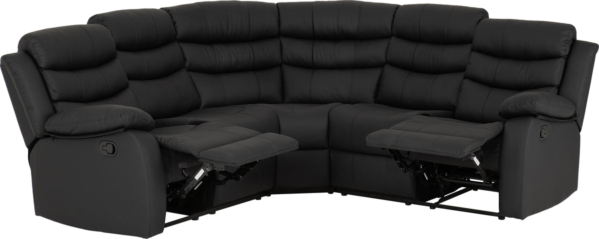 Roma Corner Recliner Sofa - Black Faux Leather