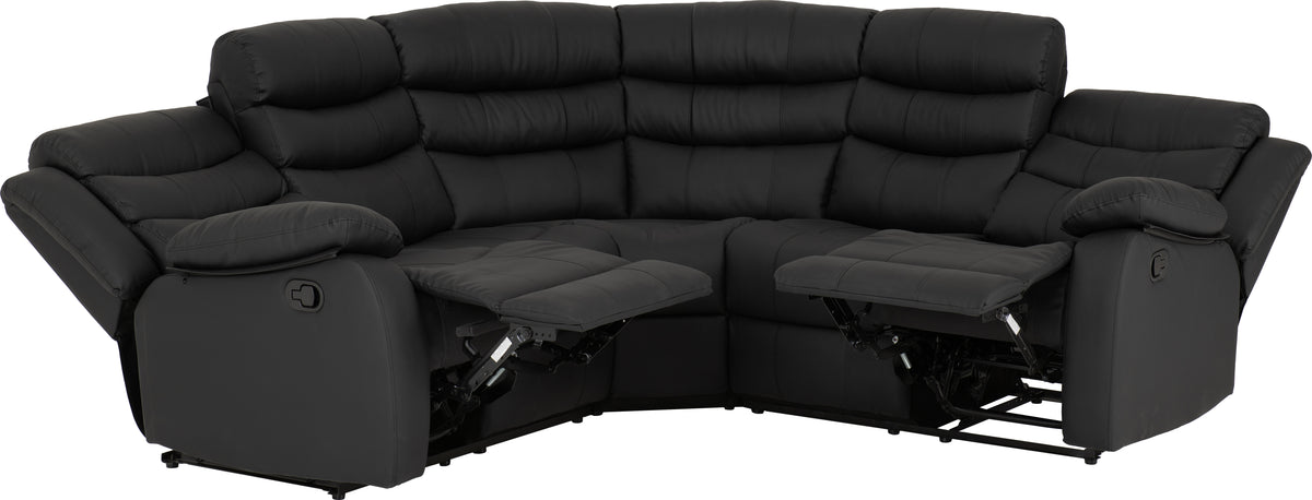 Roma Corner Recliner Sofa - Black Faux Leather