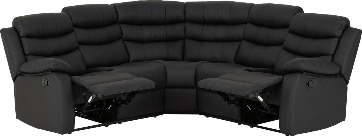 Roma Corner Recliner Sofa - Black Faux Leather