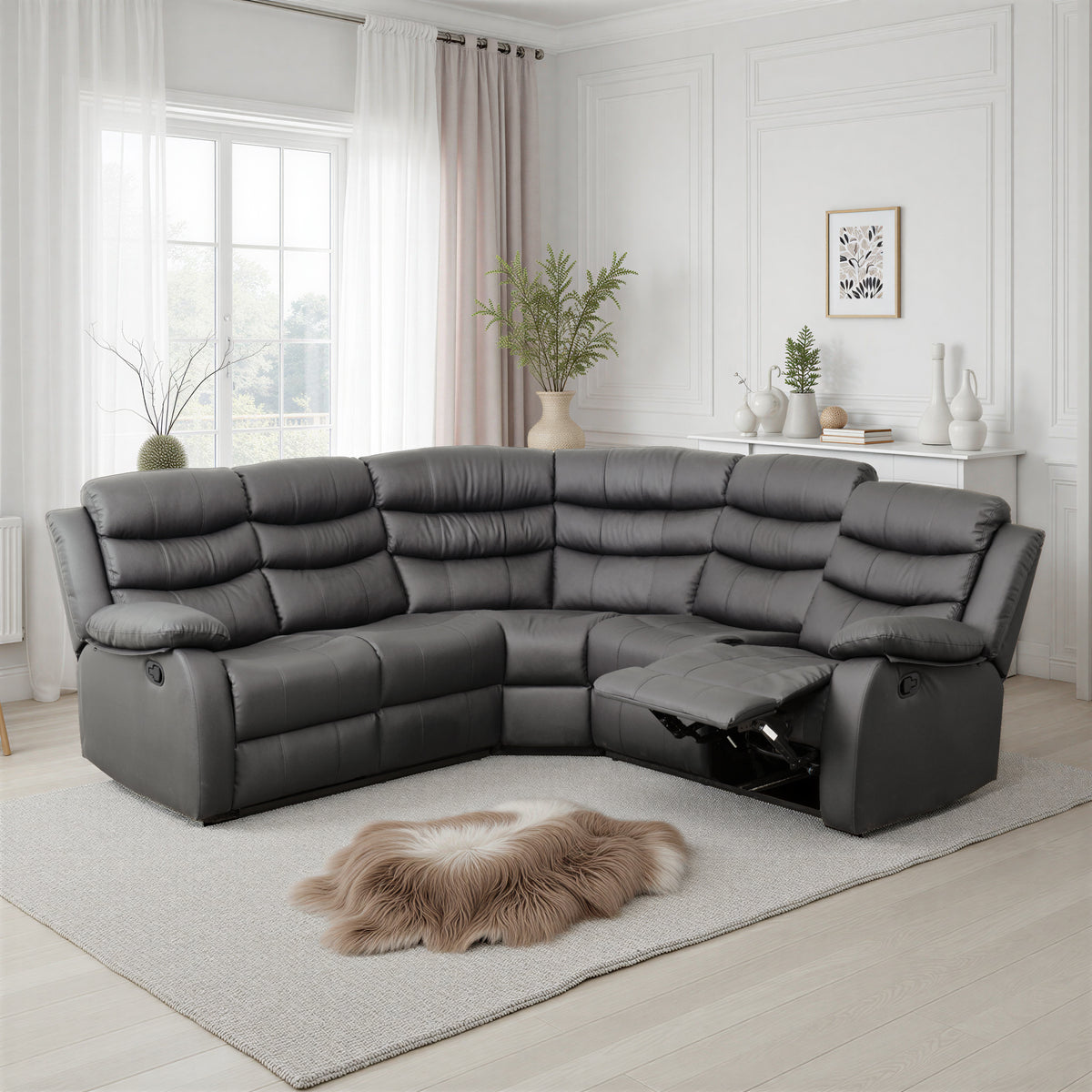 Roma Corner Recliner Sofa - Grey Faux Leather