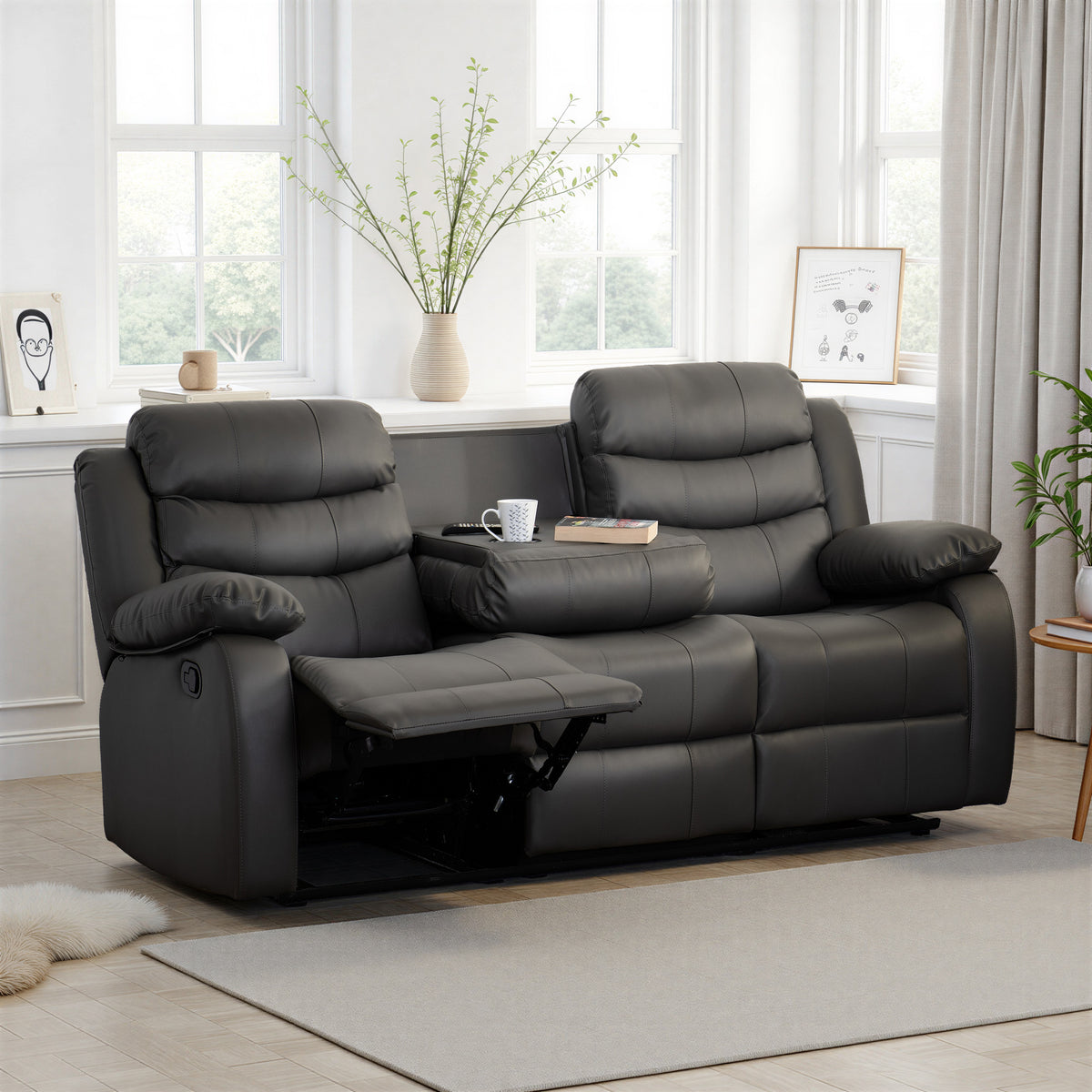 Roma 3 Seater Recliner Sofa - Grey Faux Leather
