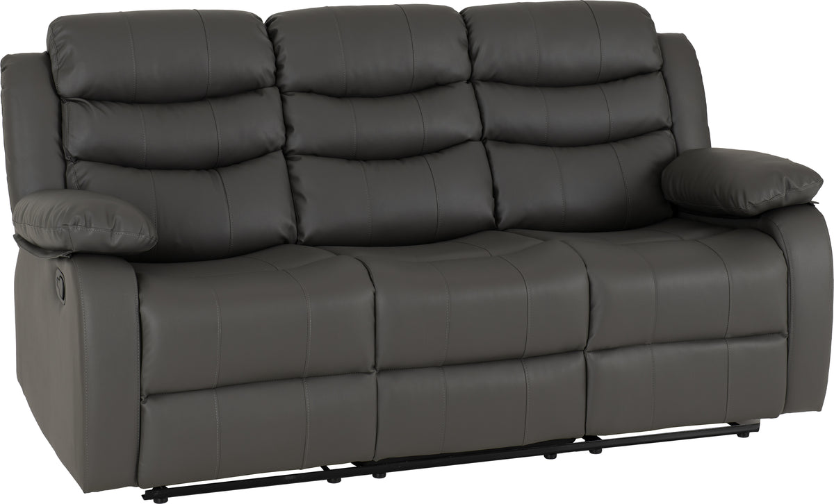 Roma 3 Seater Recliner Sofa - Grey Faux Leather