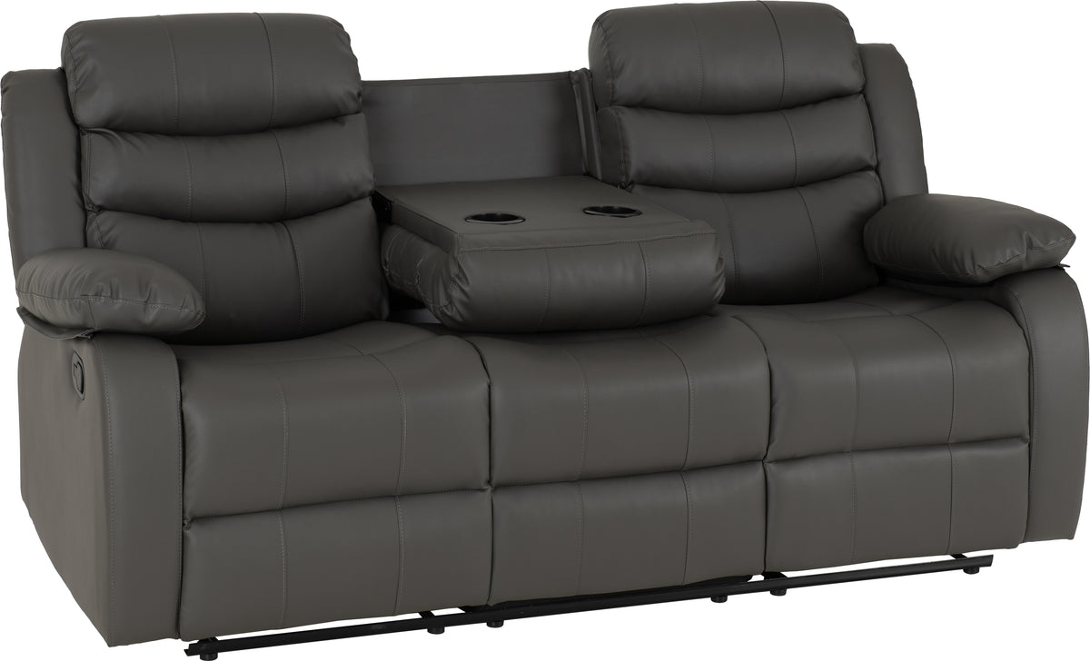 Roma 3 Seater Recliner Sofa - Grey Faux Leather